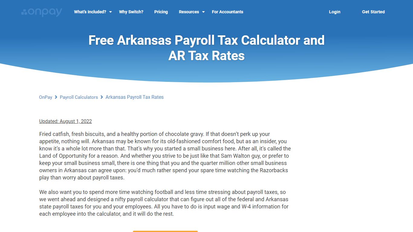 Free Arkansas Payroll Calculator | 2022 AR Tax Rates | OnPay