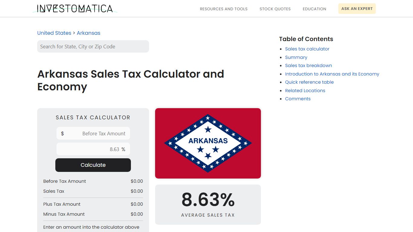 Arkansas Sales Tax Calculator and Economy - Investomatica